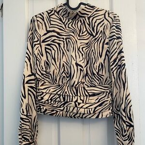 Rachel Zoe Brown and Cream Zebra Print Long-Sleeve Silky Blouse